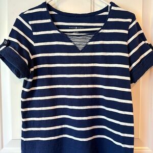 Womens Cotton Top, Blue and White Striped, Size M, Excellent Condition